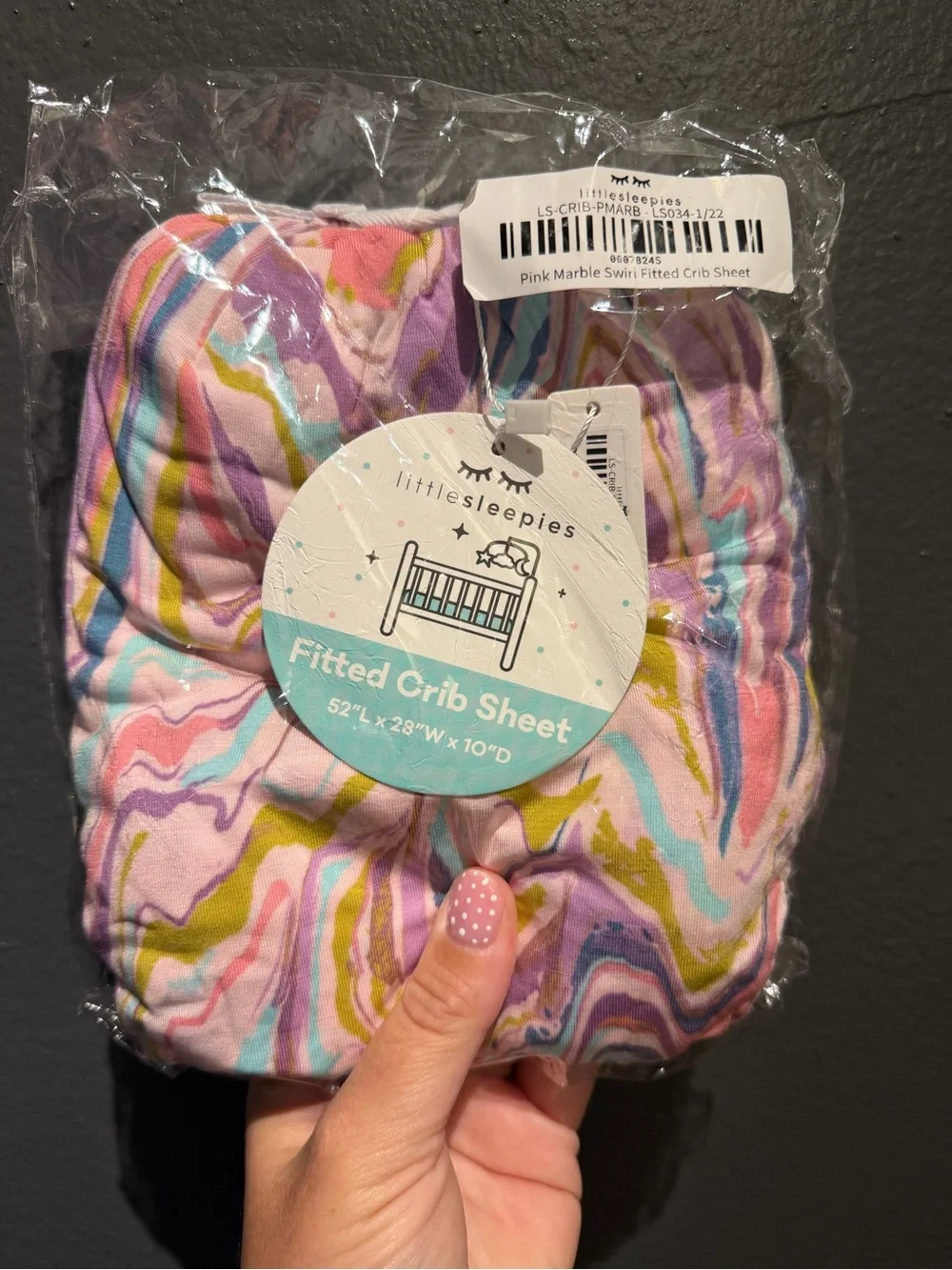 Little Sleepies Pink Marble Swirl Crib Sheet with Multicolor Veining